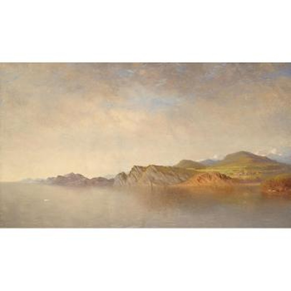Rocky shoreline under a cloudy sky by William Bradford