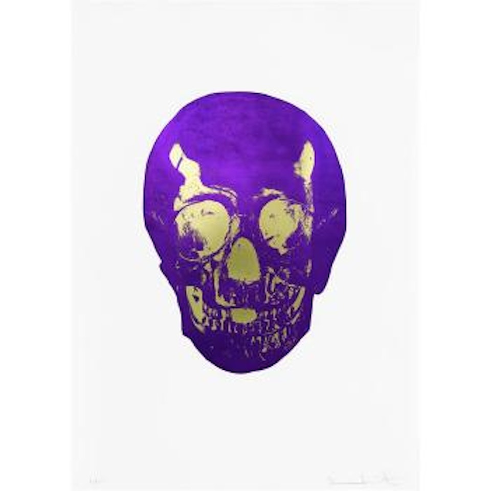 Imperial purple oriental gold skull by Damien Hirst