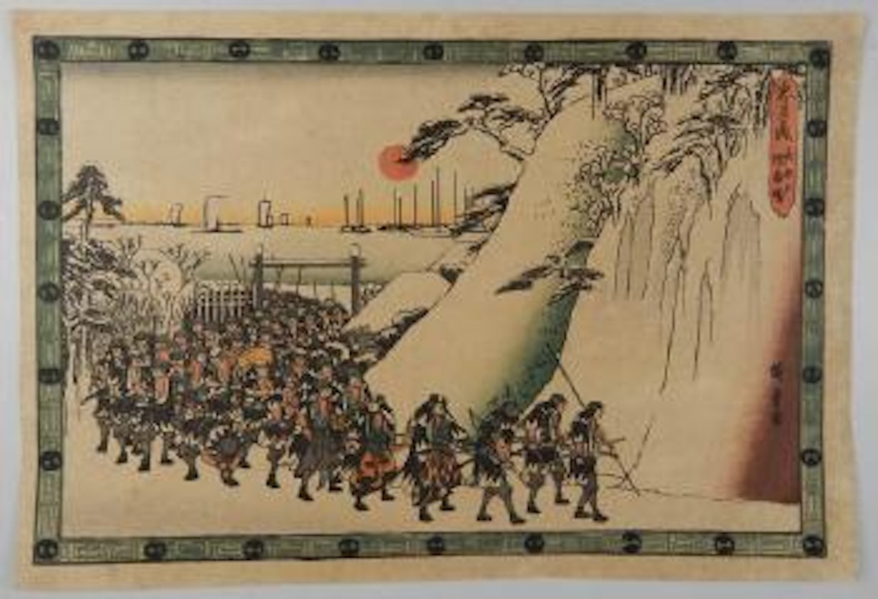 Les 47 Ronins - Les Ronins entrent au Temple Sengakuji pour rendre hommage à leur Seigneur Enya by Utagawa Hiroshige