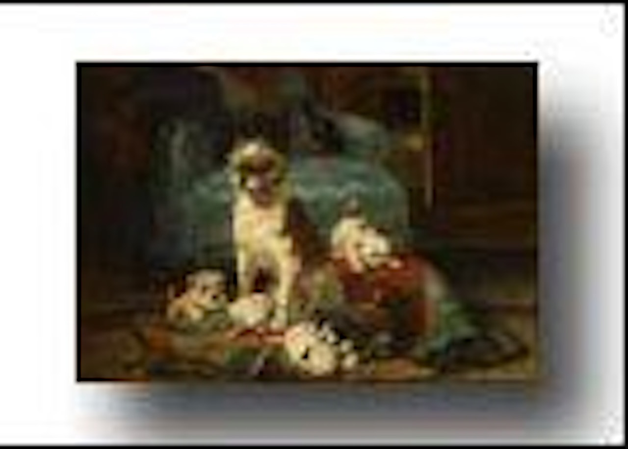 Chien et ses chiots dans un intérieur by Henriette Ronner-Knip