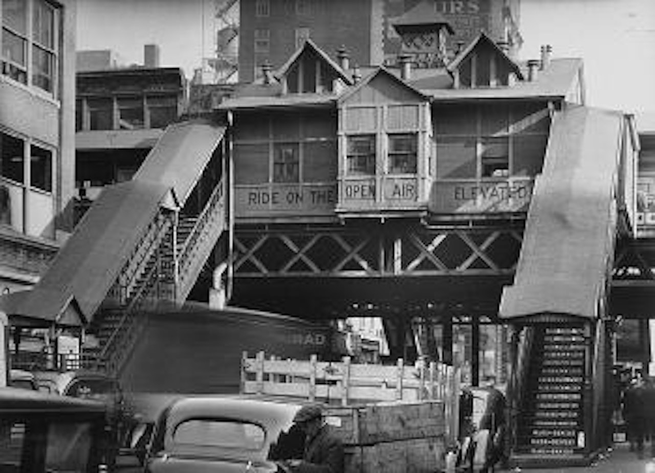 El, Sixth Ave. Line, 28th Street Station, Manhattan, Nov. 10 by Berenice Abbott