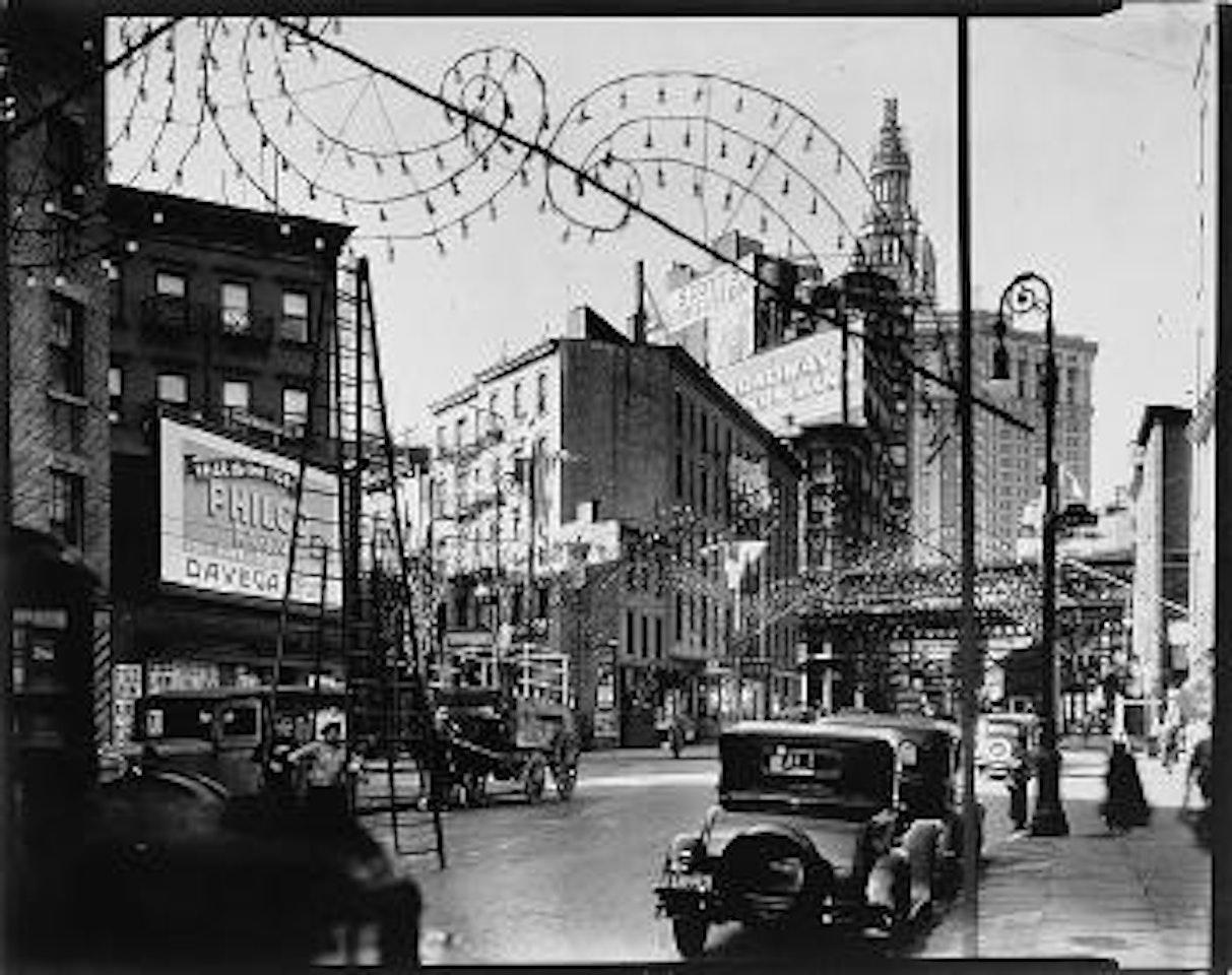 Oak and New Chambers Streets, Manhattan, Feast of St. Vincent, October 27 by Berenice Abbott