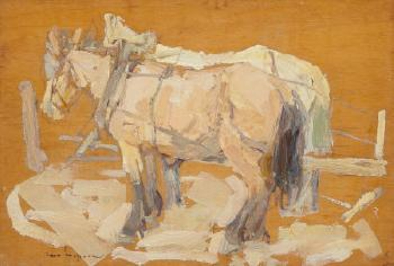 Harnessed horses by Leon Gaspard