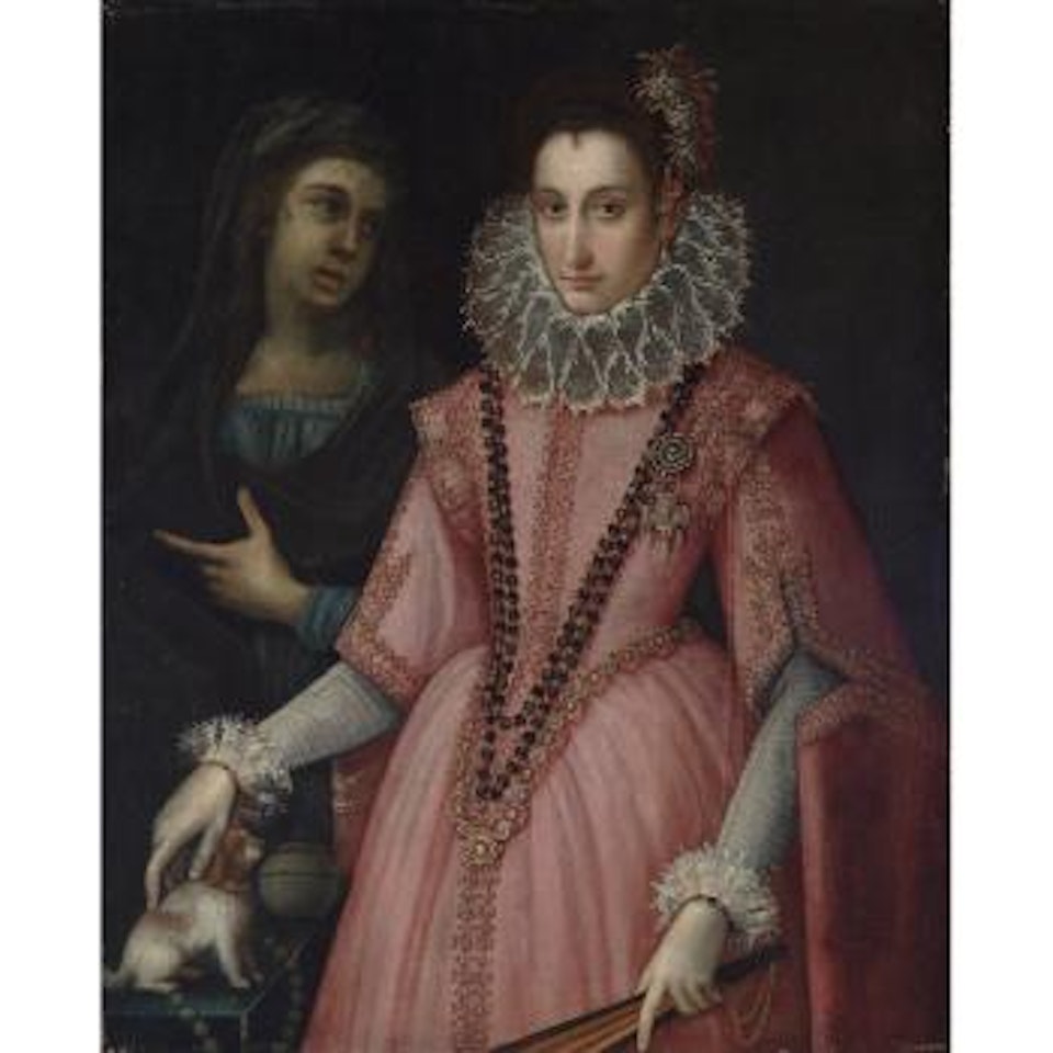 Portrait of a Lady in a Pink Gown with her Pet Dog by Lavinia Fontana