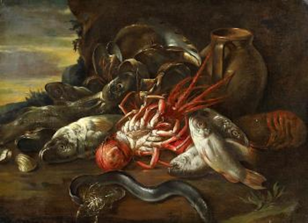 Still Life of Fish in a Broad Landscape by Giuseppe Recco