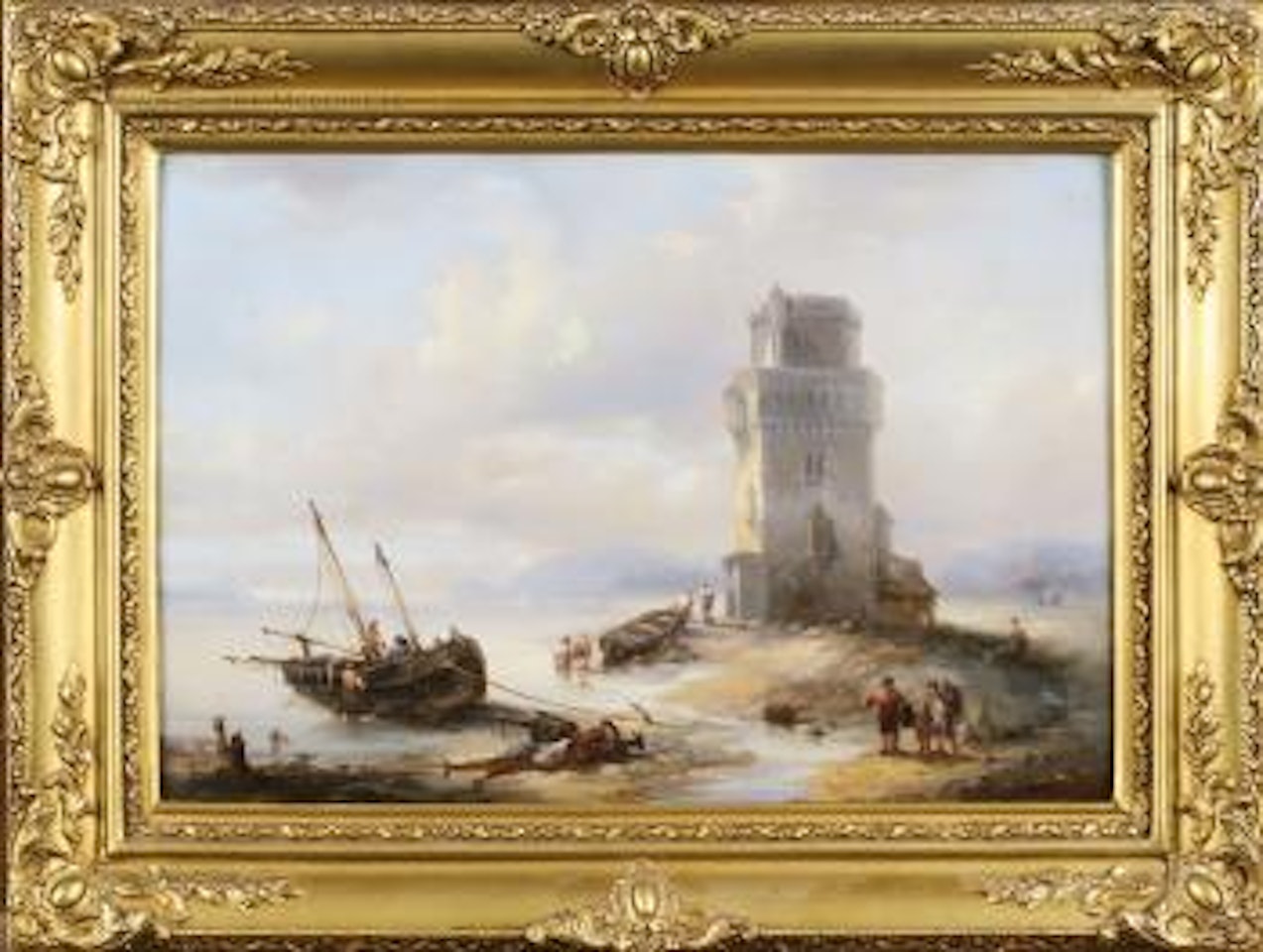 Marine avec Tour et Bateaux by François Etienne Musin