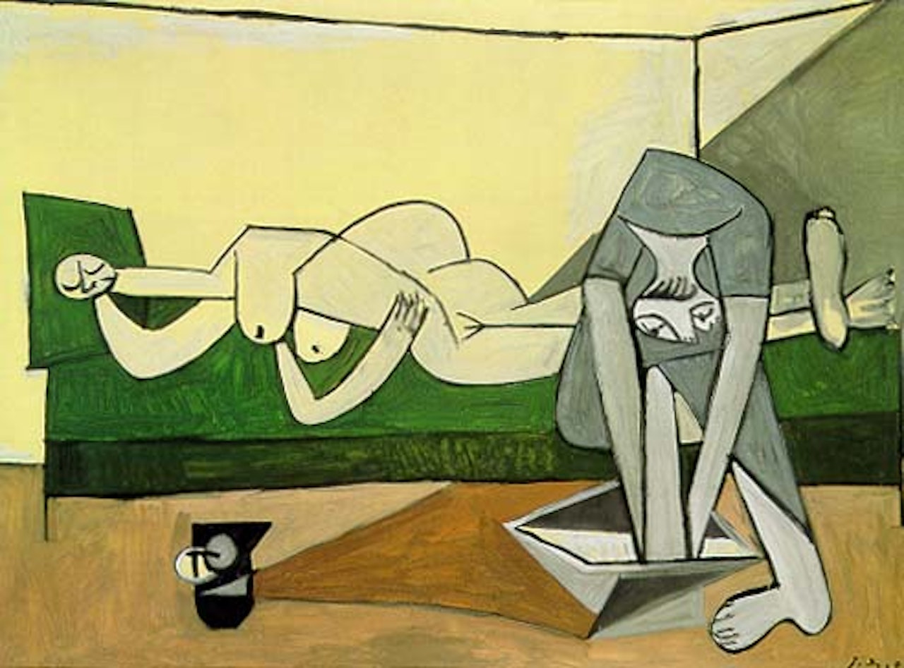 NU COUCHÃÂ ET FEMME SE LAVANT LES PIEDS by Pablo Picasso