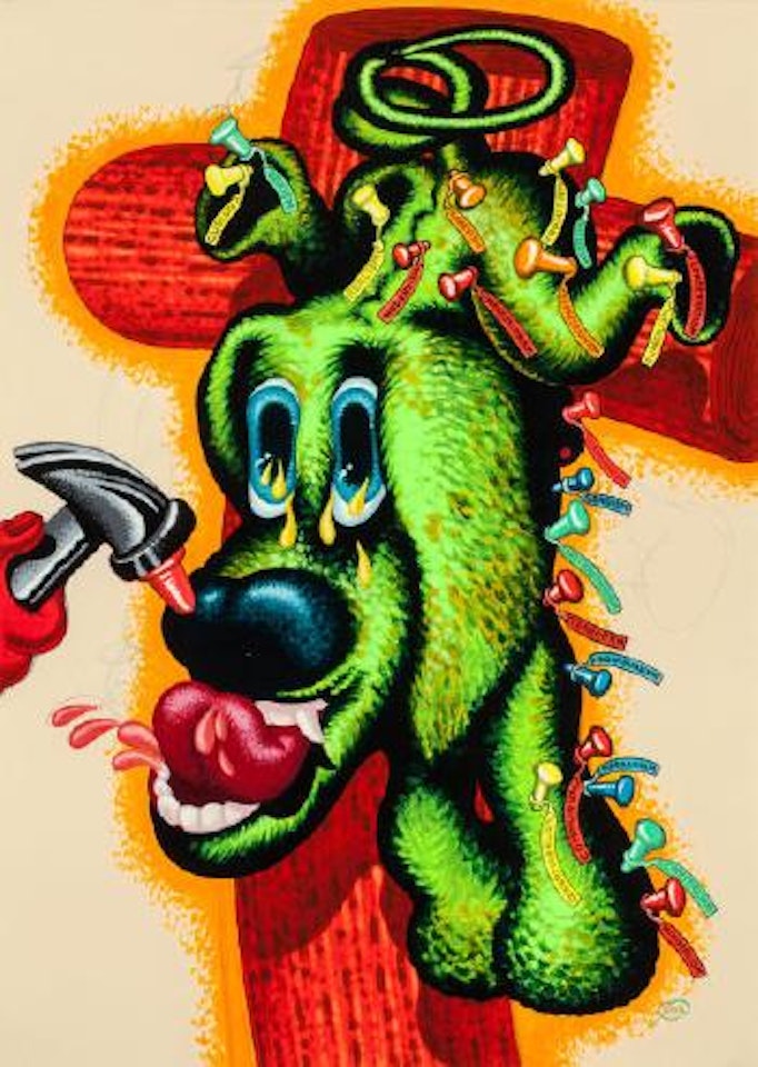 Dog on Cross by Peter Saul