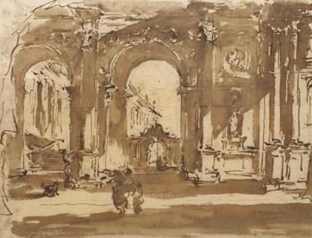 Vue d'une place vénitienne avec arcades by Francesco Guardi