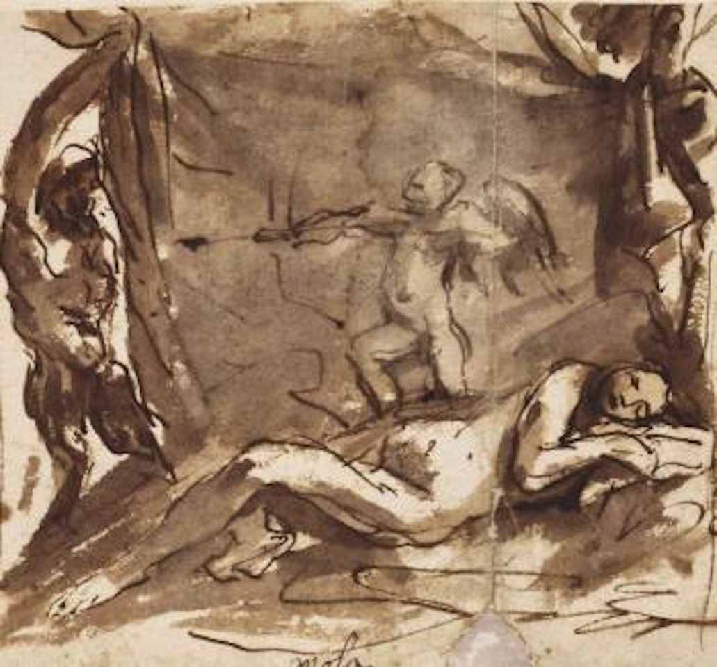 Vénus endormie aux côtés de Cupidon et de Pan by Pier Francesco Mola