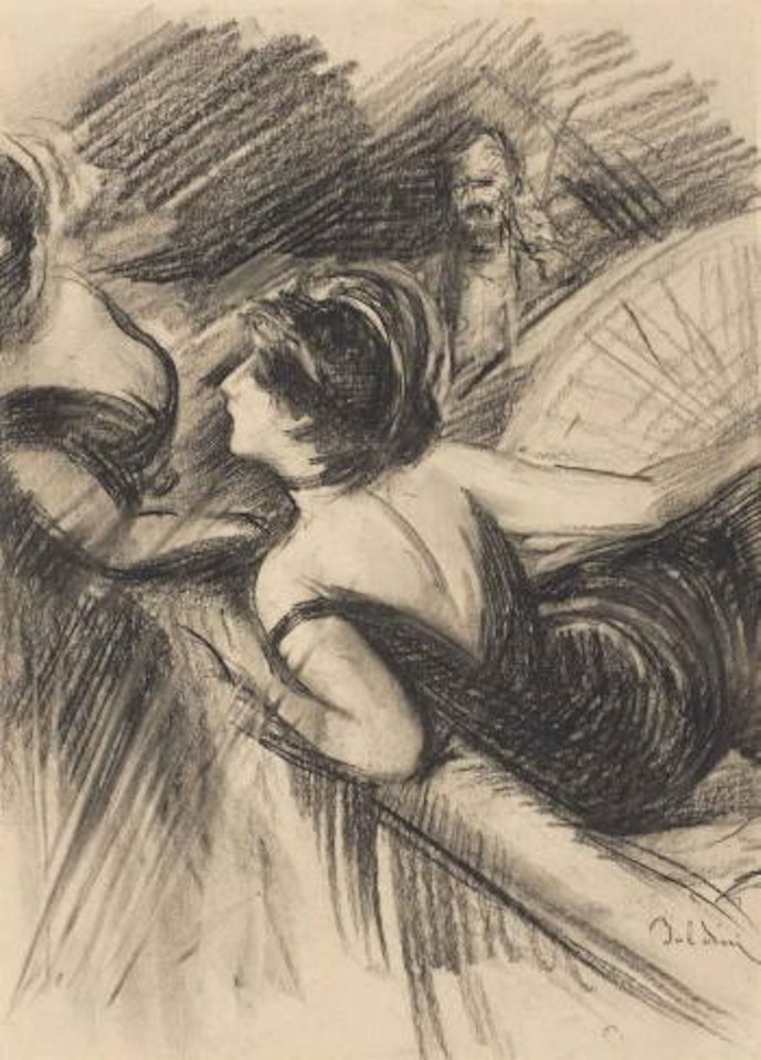 Deux femmes dans une loge de théâtre, un homme à l'arrière-plan by Giovanni Boldini