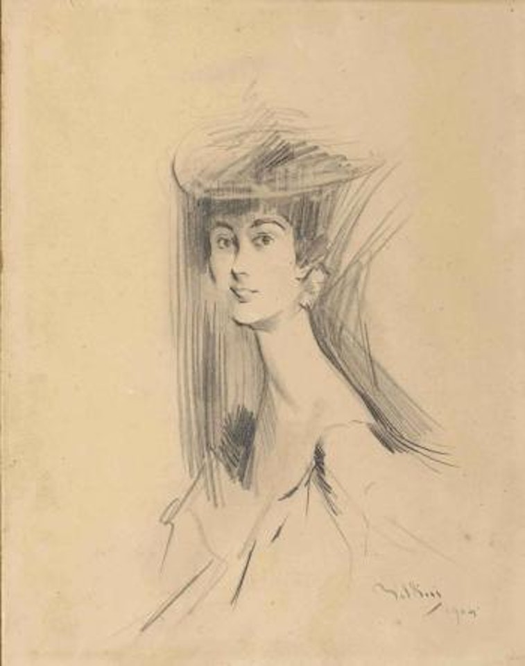 Portrait de femme en buste tournée vers la gauche by Giovanni Boldini