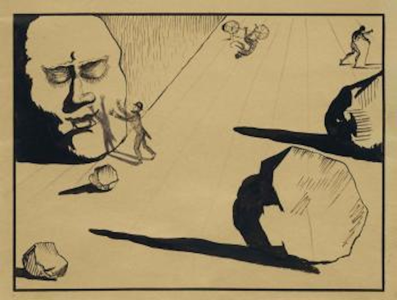 Sans titre, tête monolithe, rochers, cycliste à l'envers by Salvador Dali