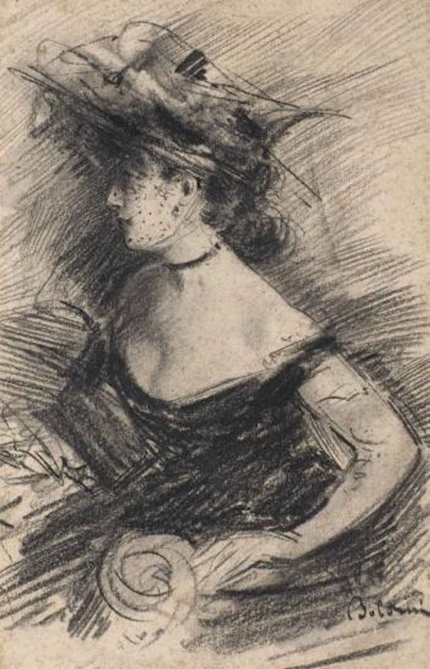 Femme en buste au chapeau, de profil by Giovanni Boldini