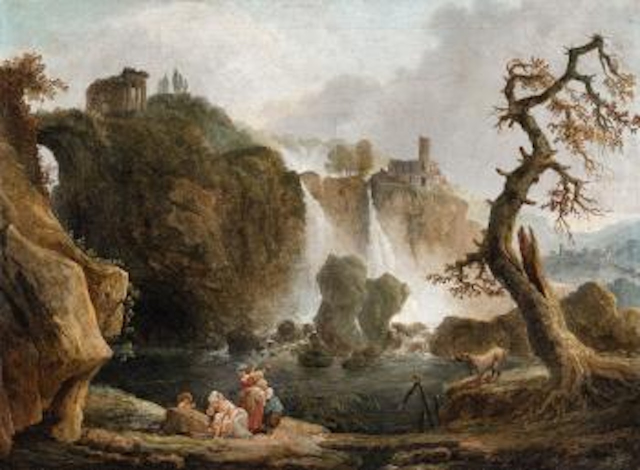 A landscape with a Waterfall (possibly Tivoli) by Claude Joseph Vernet