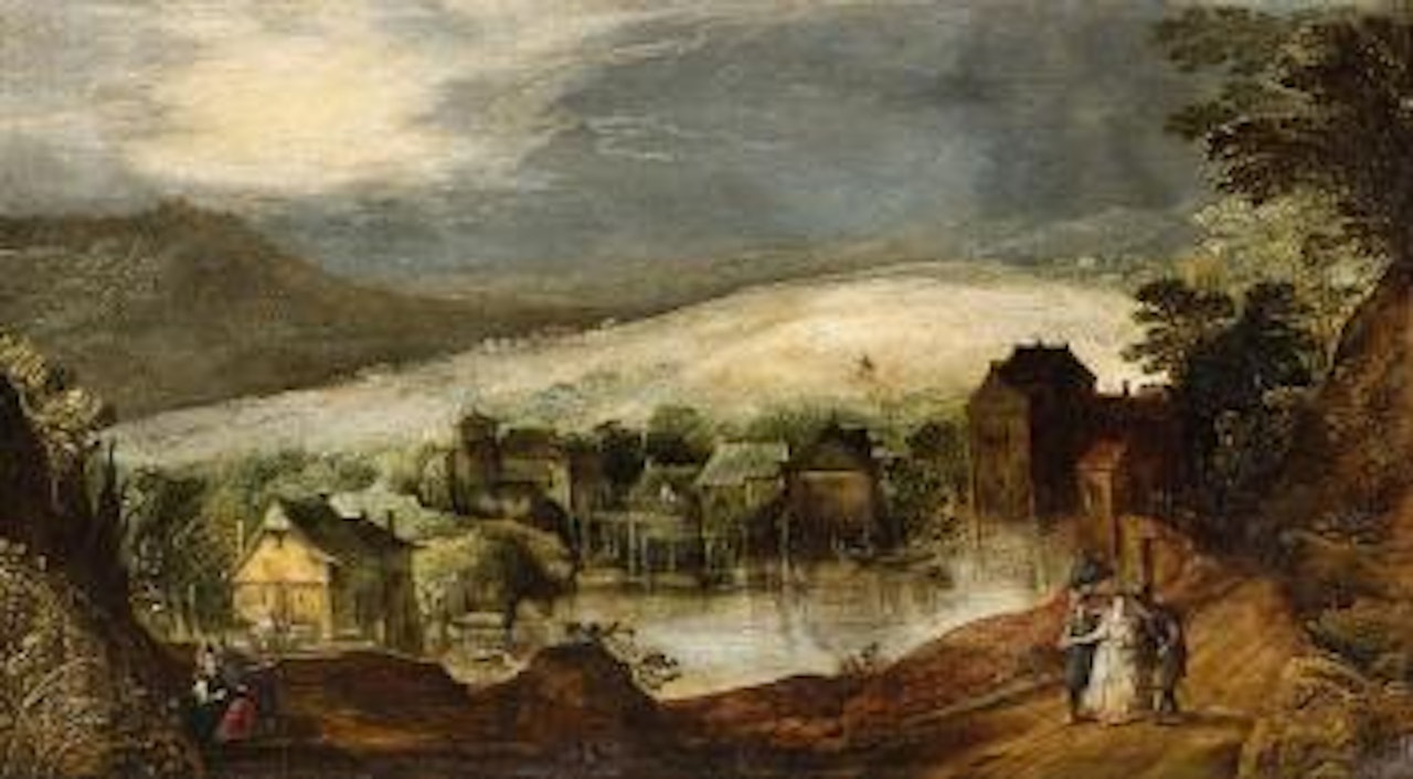 An Evening landscape with a Couple by Joos de Momper the Younger