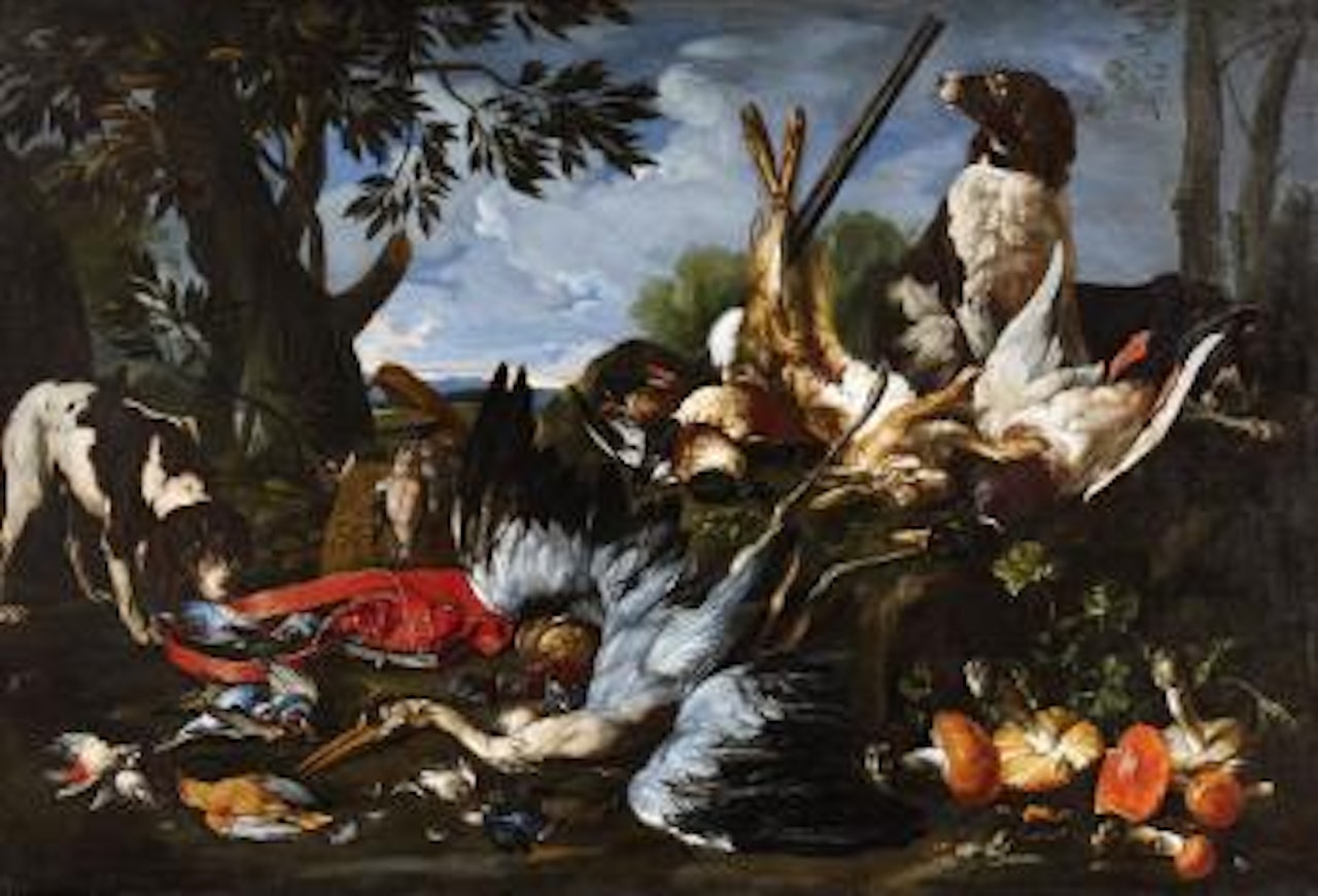 A hunting Still Life with Powder Bag by Franz Werner von Tamm