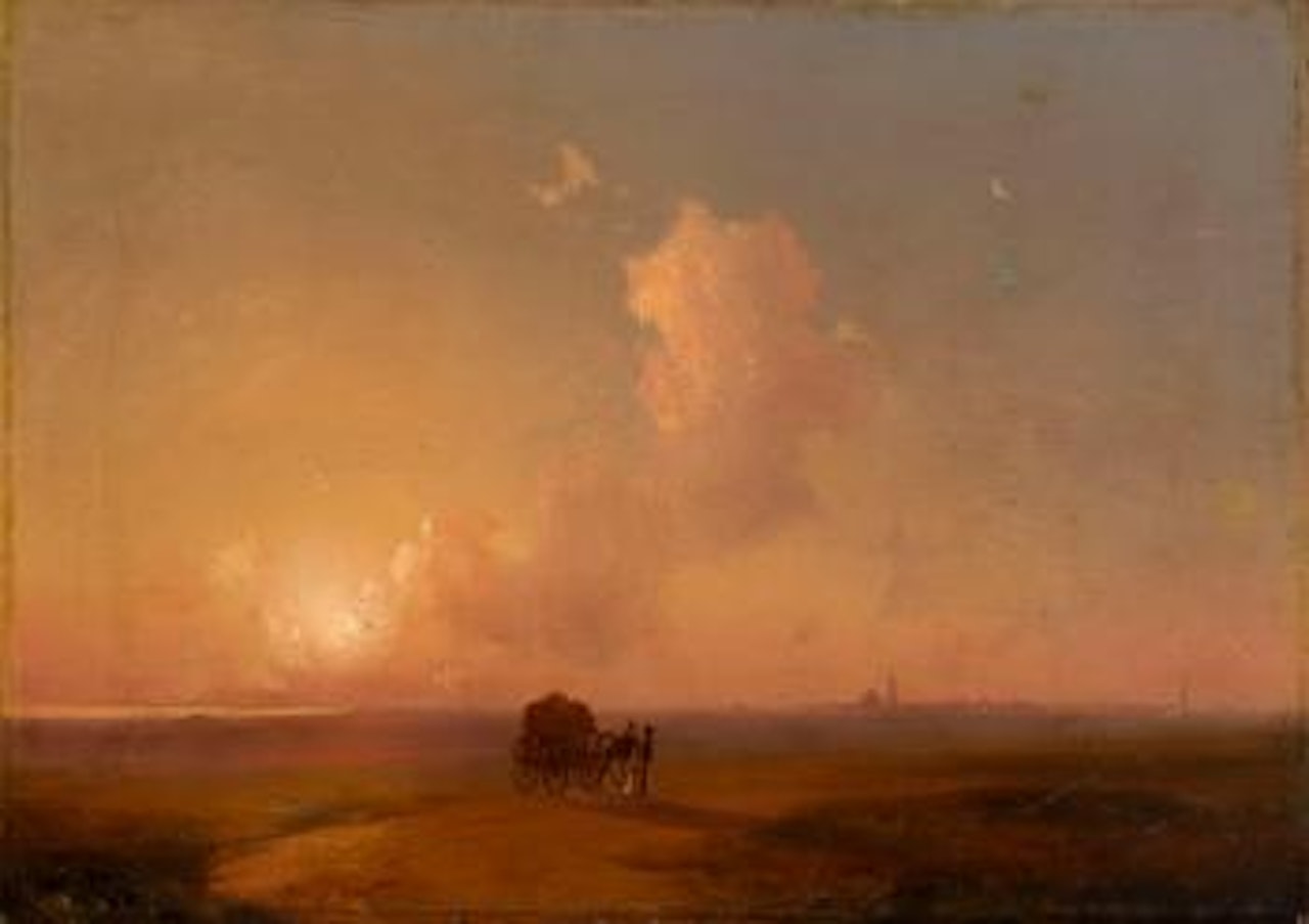 Camel-Cart at Sunset in a Coastal Landscape by Ivan Konstantinovich Aivazovsky