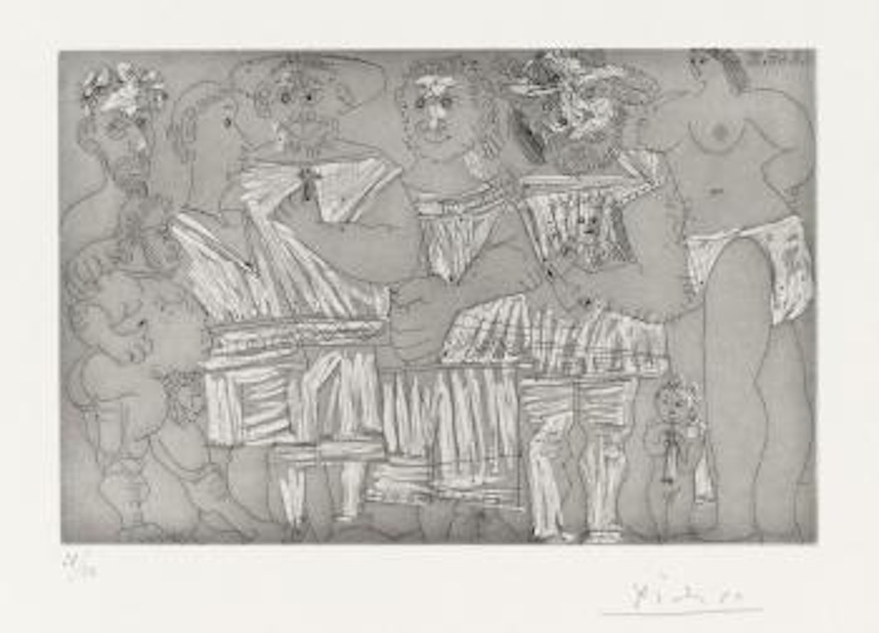 avec des hommes en tenue de plage by Pablo Picasso