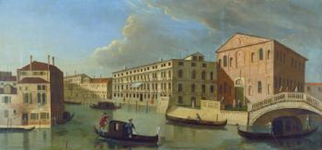 Der Palazzo Lezze mit der Scuola Grande di Santa Maria della Misericordia in Venedig by Giovanni Battista Cimaroli