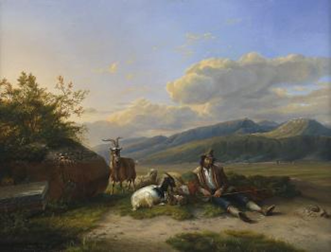 Rastender Hirte mit seinen Schafen und Ziegen in einer Campagnalandschaft by Jean Francois Roffiaen by Eugène Joseph Verboeckhoven