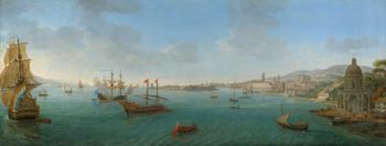 Blick auf Messina vom Meer aus, mit der Kirche Santa Maria della Grotta by Gaspar van Wittel