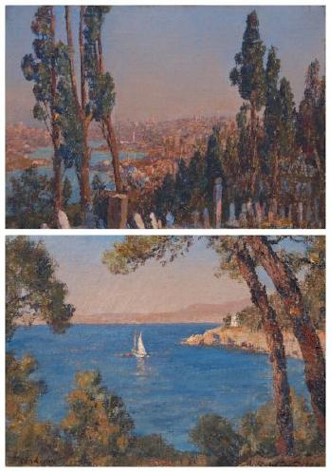 Vue d'Istanbul Depuis Eyoub Prinkipo. Voile dans la Baie by Alexandre Roubtzoff