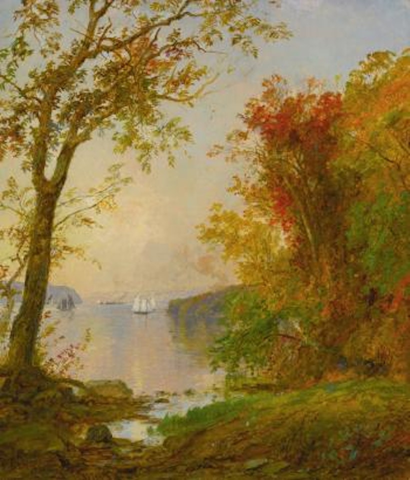 Boating on The Hudson (Sailboat Near Hook Mountain) by Jasper Francis Cropsey