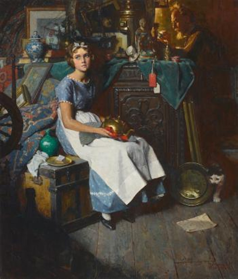 Dreams in The Antique Shop (Woman daydreaming in Attic) by Norman Rockwell