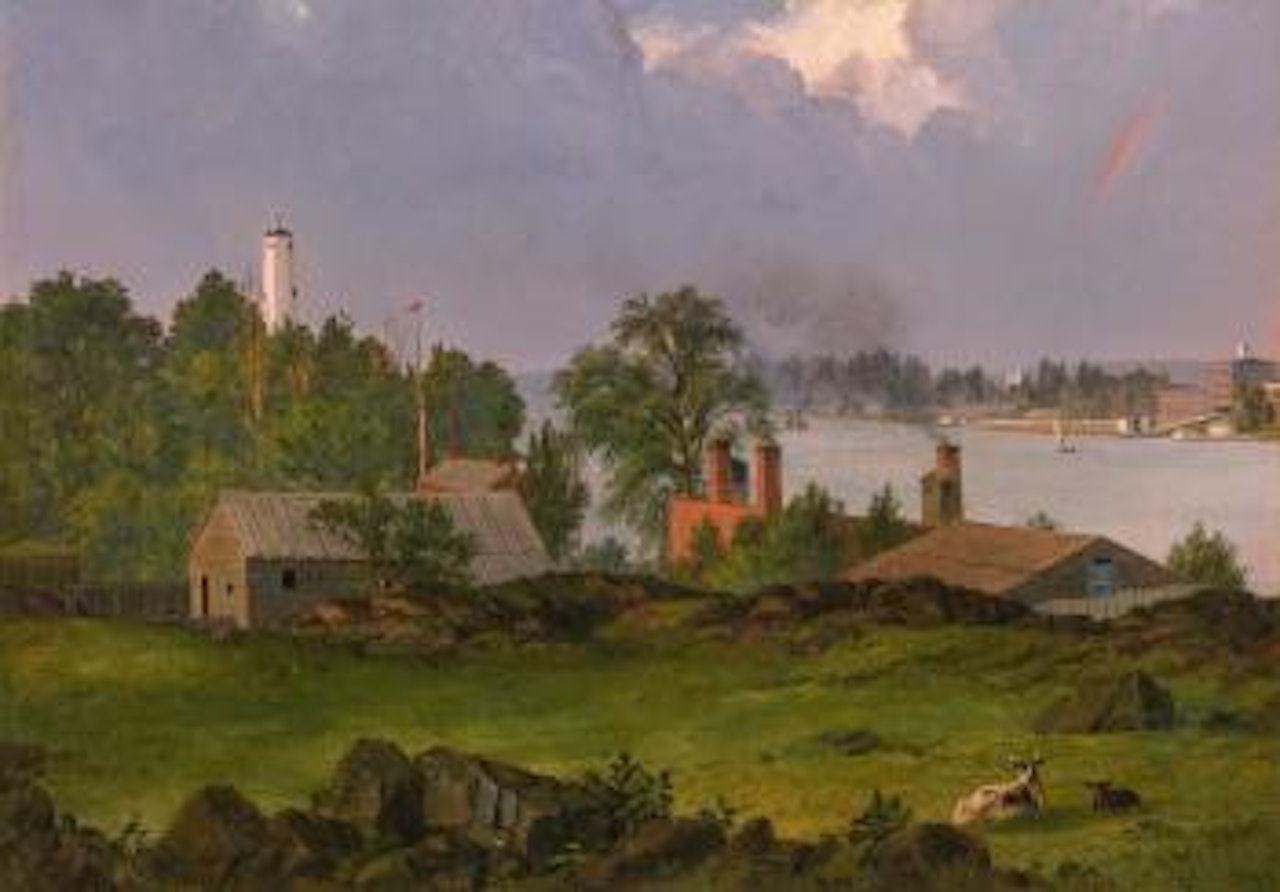 View of Blackwell's Island, New York (Youle's Shot Tower, East River, New York; View of Hartford) by Frederic Edwin Church