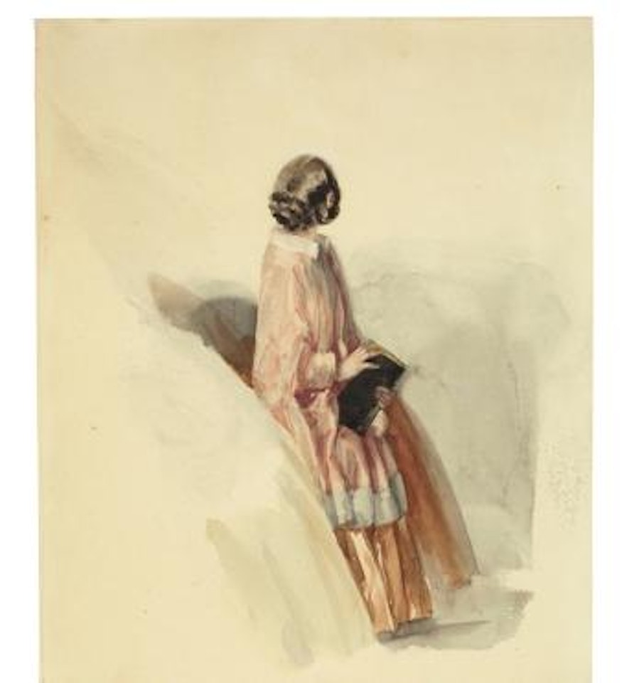 Junge Frau Im Biedermeierkleid by Adolph Menzel