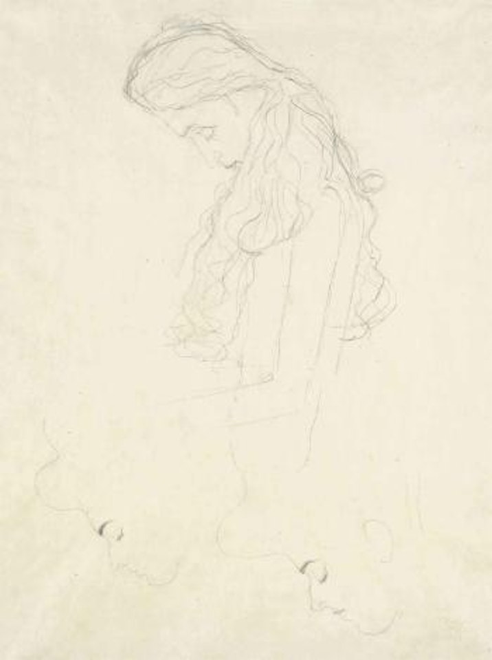 Sitzende im Profil, zwei Studien eines weiblichen Profilkopfs by Gustav Klimt