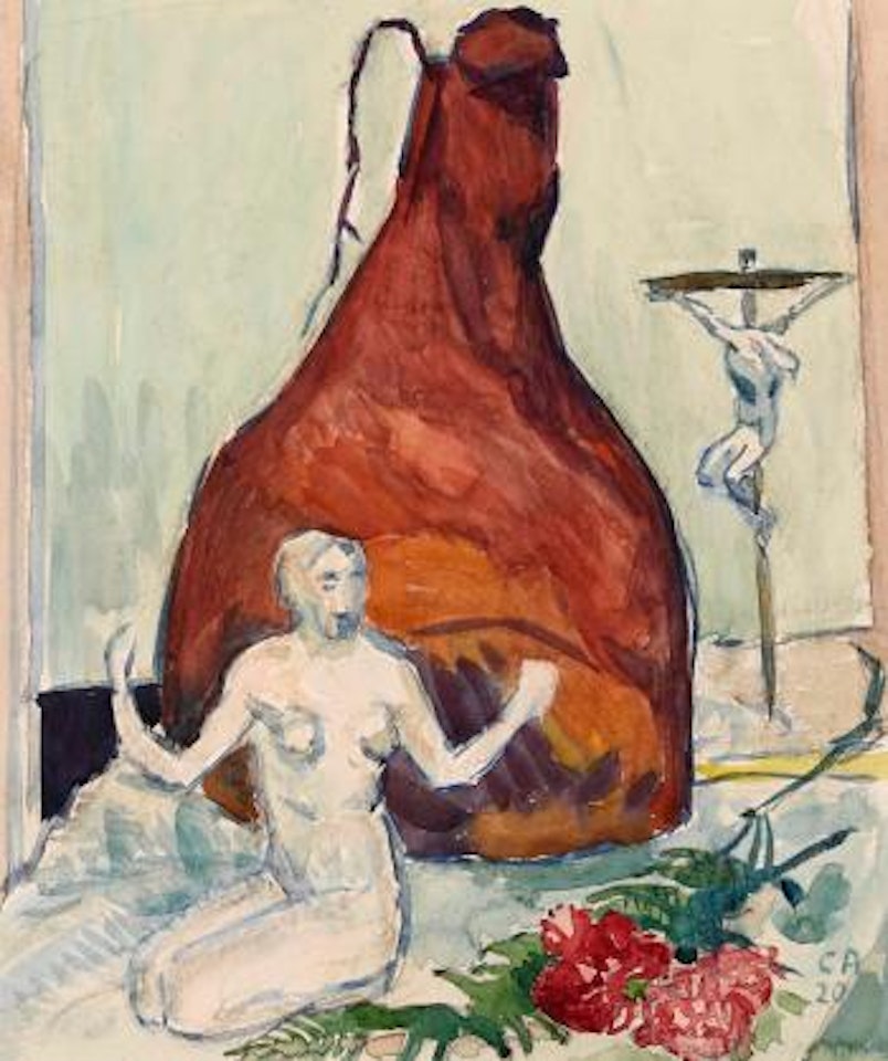 Stillleben mit Frauenfigur, Schinken und Kruzifix by Cuno Amiet