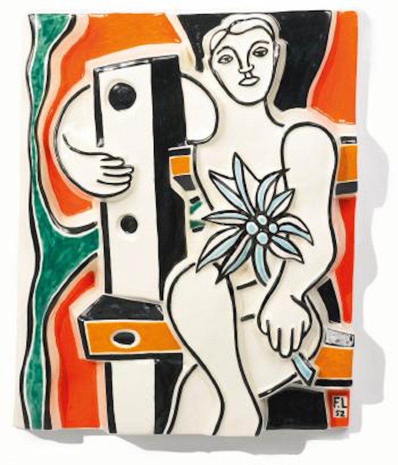 Enfant À La Fleur Bleu, Clair Fond Orange by Fernand Leger