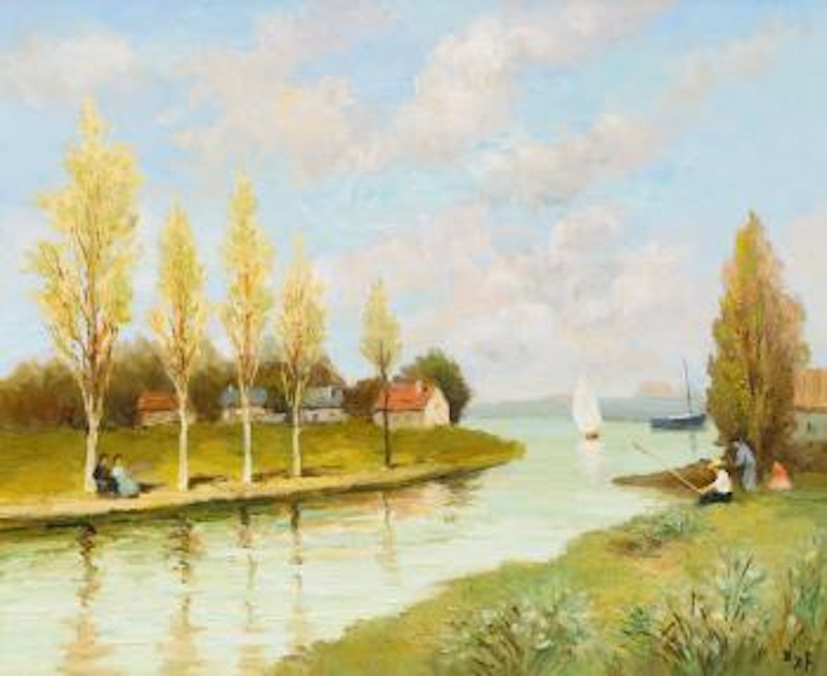 Pêcheurs En Rivière (Le Serein En Bourgogne) by Marcel Dyf