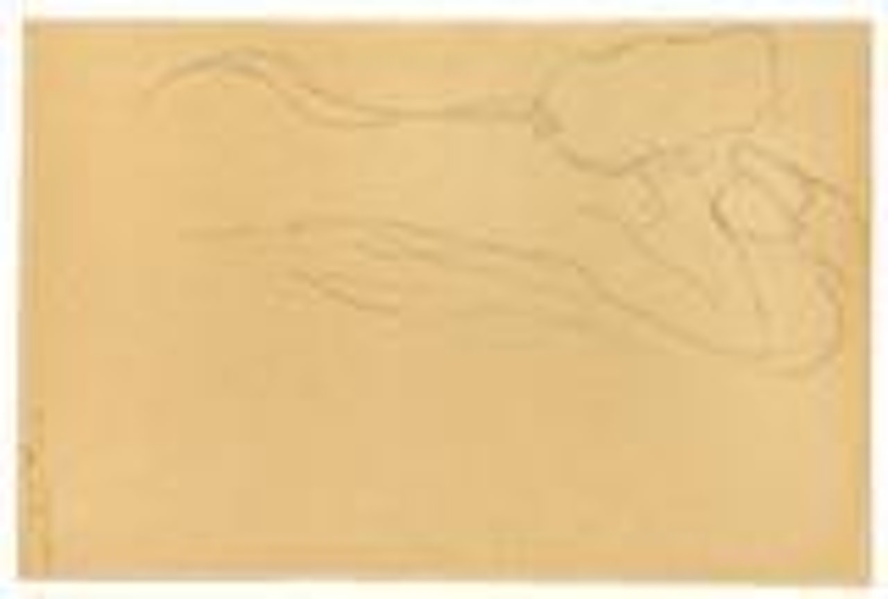 Reclining nude inclined to the right, supporting her head with both hands by Gustav Klimt