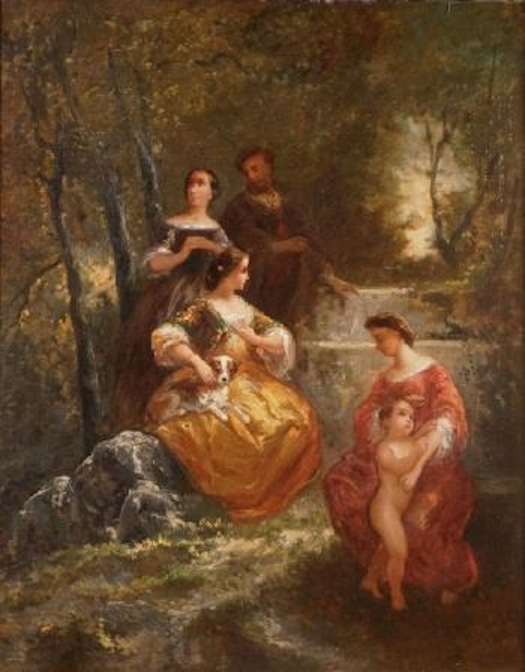 Jeunes femmes dans le parc by Adolphe Monticelli