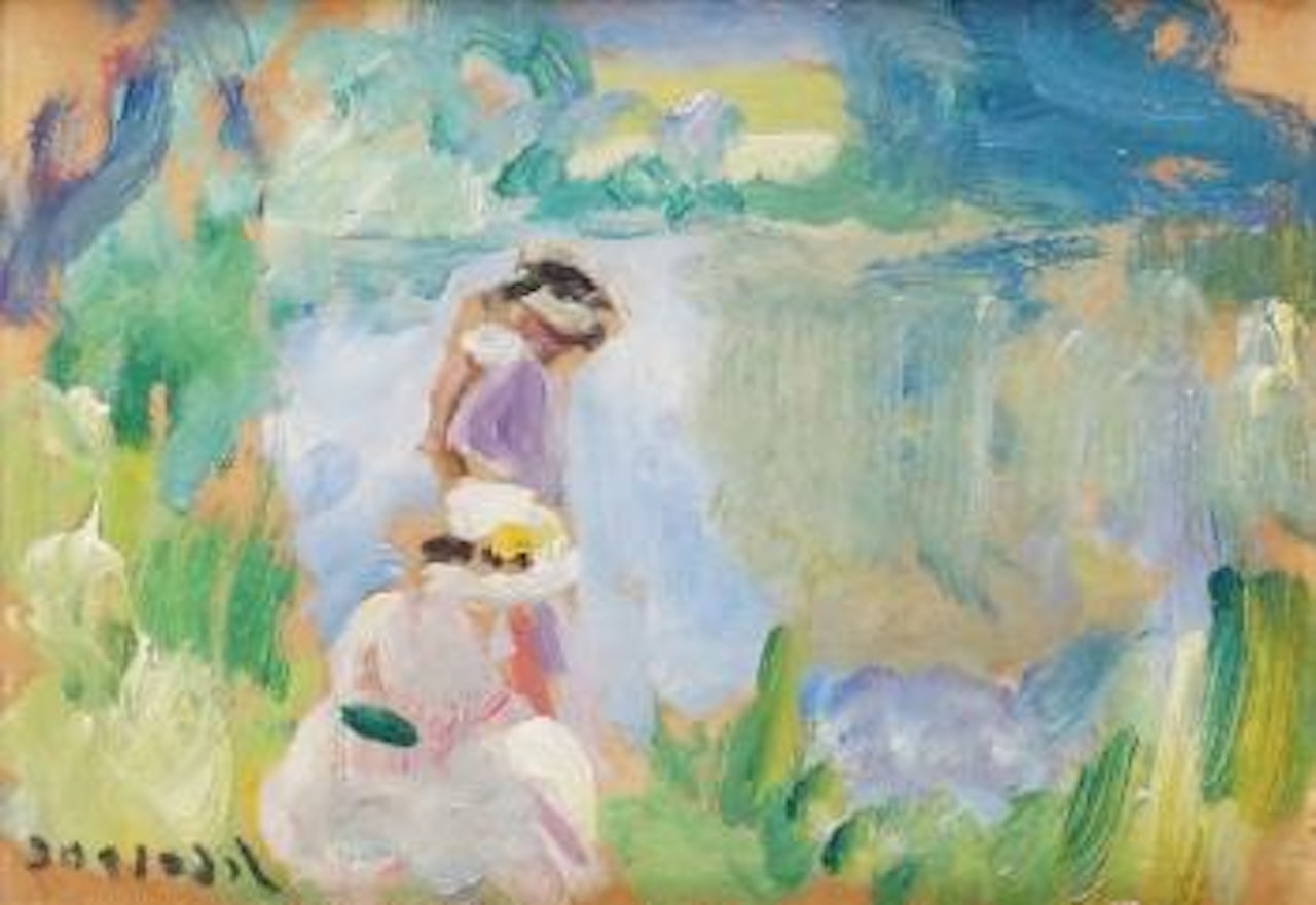 Jeunes femmes devant l'étang (Mme Lebasque et sa fille) by Henri Lebasque