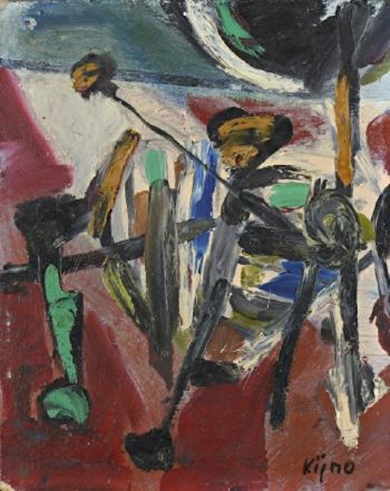 Composition fond rouge, blanc et vert by Ladislas Kijno