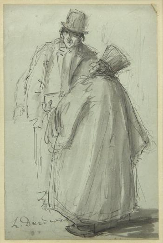 Two figures speaking on a street by Honoré Daumier