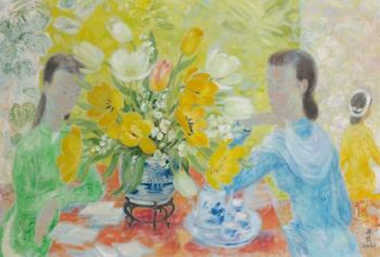 Deux femmes au vase de fleurs by Le Pho