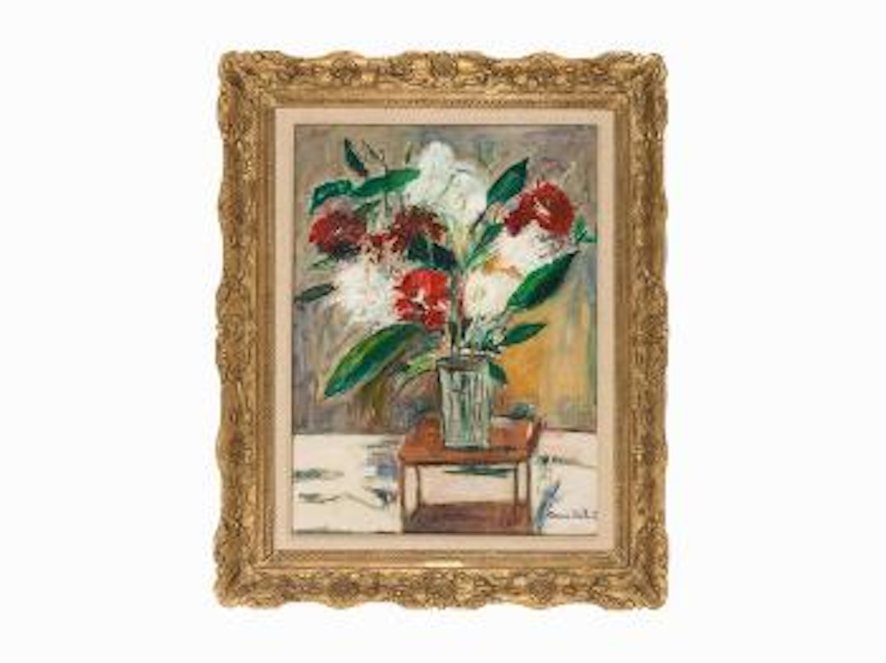Vase de fleurs sur une table by Maurice Utrillo