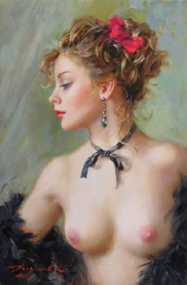 Jeune élégante aux plumes by Constantin Razoumov