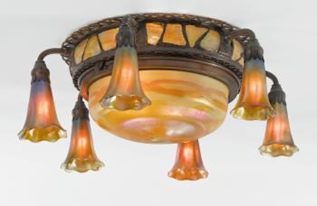 Six-light 'Lily' And 'Turtle-back' Ceiling Fixture by Tiffany Studios