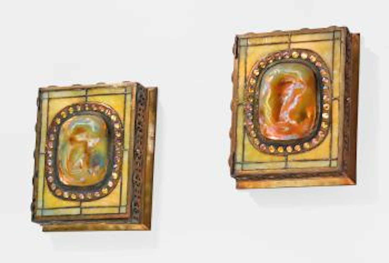Pair Of Jeweled 'Turtle-back' Wall Sconces by Tiffany Studios