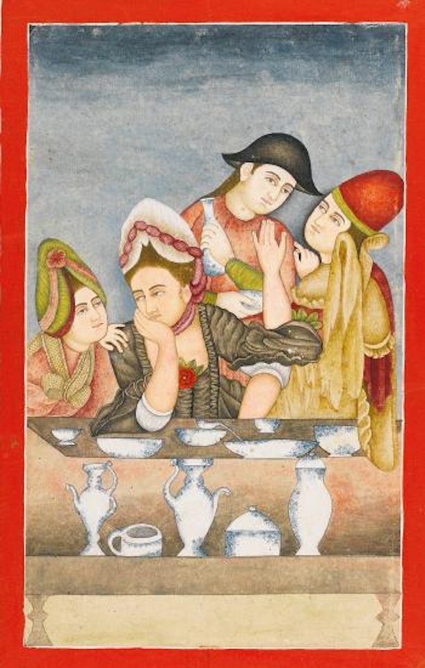A European Lady at a Table by Mughal School