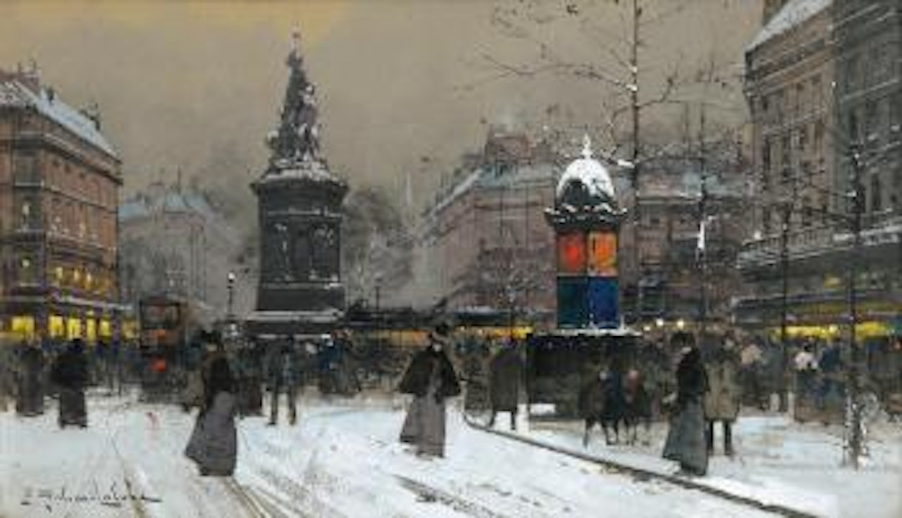 La Place De Clichy, Paris by Eugene Galien-Laloue