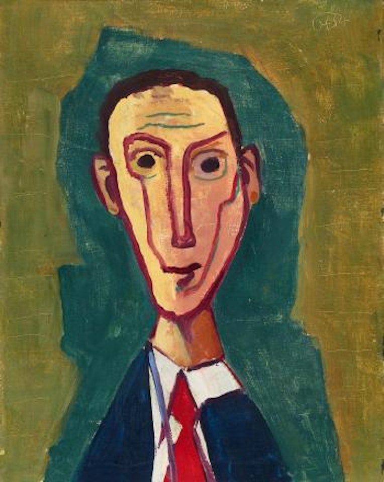 Expressionistic Portrait of a Man with a Red Tie by Karl Hofer