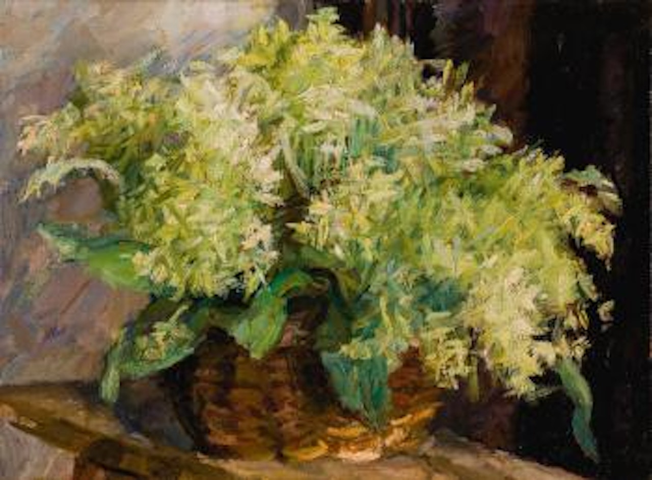 White Violets in a Basket by Vladimir Weisberg
