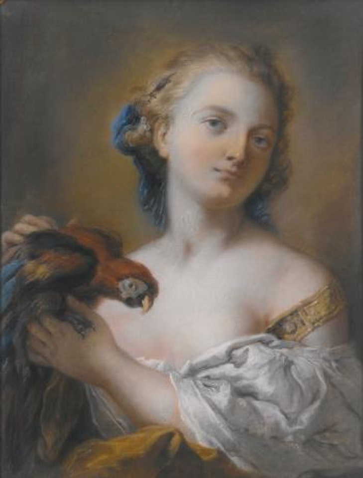 Portrait of A Lady Holding A Parrot by Giovanni Domenico Tiepolo